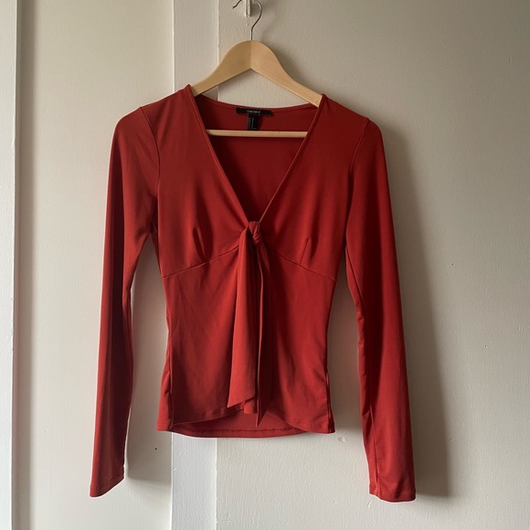 Red/Coral Long-Sleeve Wrap Top - Picture 1 of 3